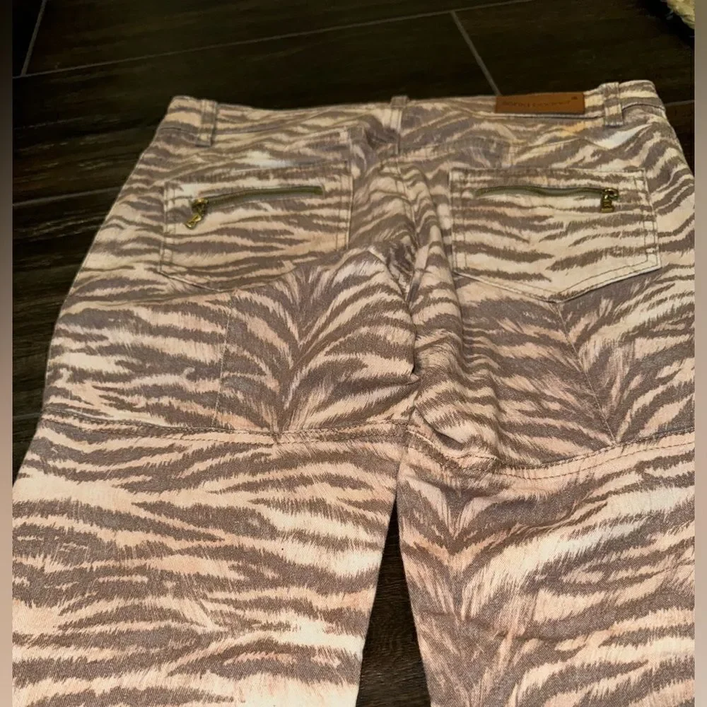 Sonia Bogner Tan and Apricot Animal print luxury jeans